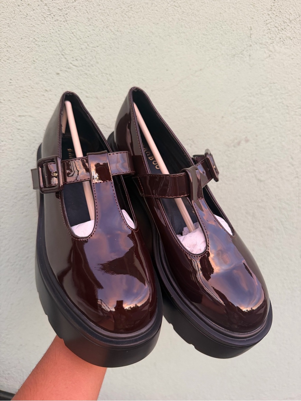 Platform Mary Jane Loafers in Deep Bordeaux Patent burgundy - Picture 3 of 7